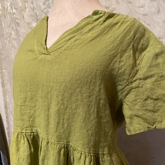 Francesca Bettini Women's 100% Linen Midi Dress Size S Green Tiered Design (NEW) - Picture 4 of 12